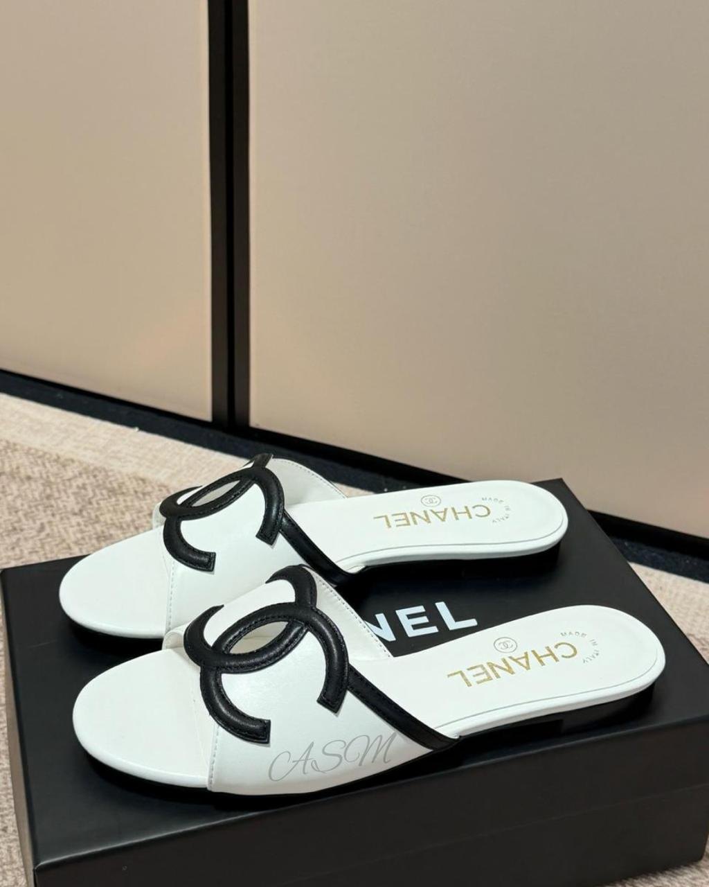 Chanel Interlocking CC Logo Lambskin Slide Mules