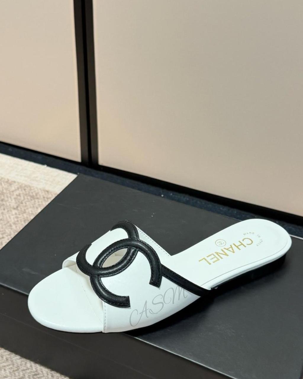 Chanel Interlocking CC Logo Lambskin Slide Mules