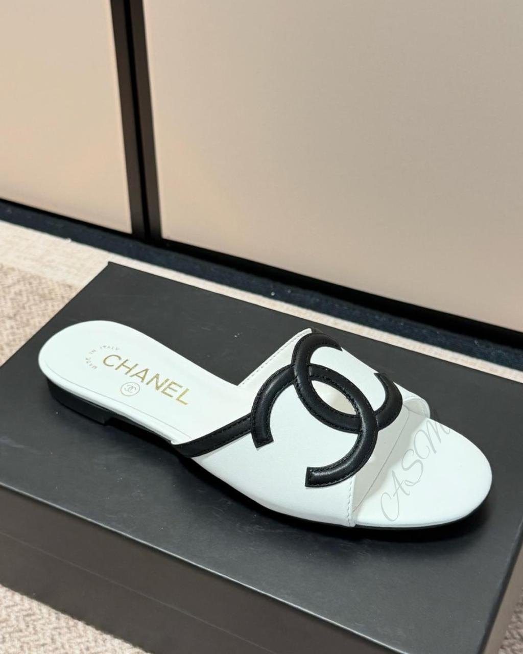 Chanel Interlocking CC Logo Lambskin Slide Mules