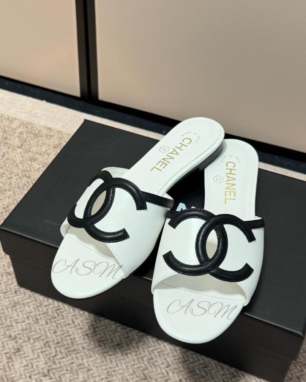 Chanel Interlocking CC Logo Lambskin Slide Mules