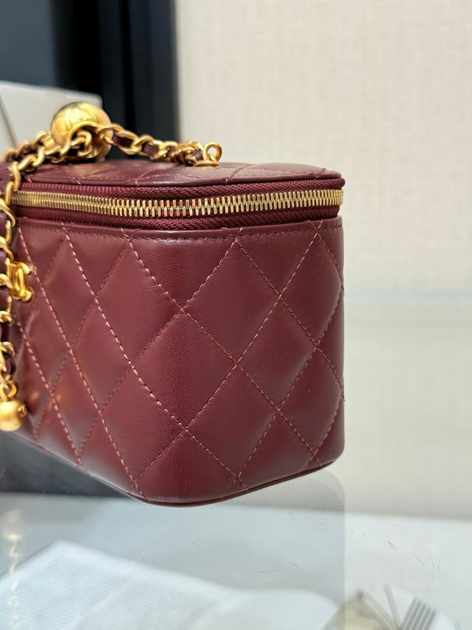 Chanel Lambskin Quilted Rectangular Vanity Case with Pearl Crush