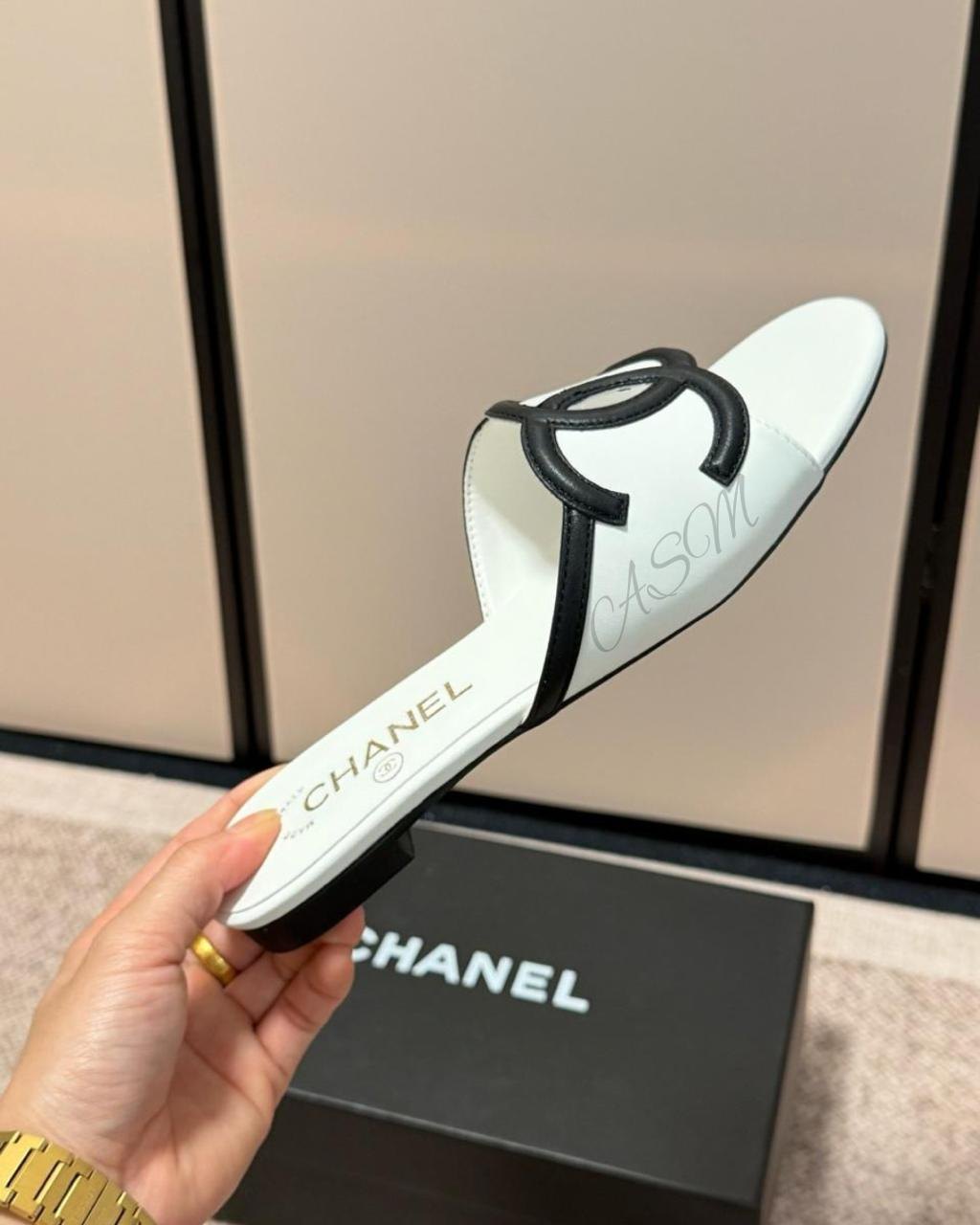 Chanel Interlocking CC Logo Lambskin Slide Mules