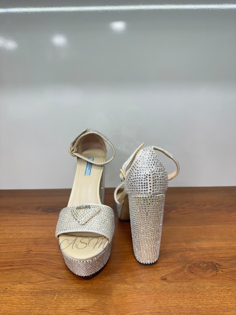 Prada Crystal-Embellished Satin Platform Sandals