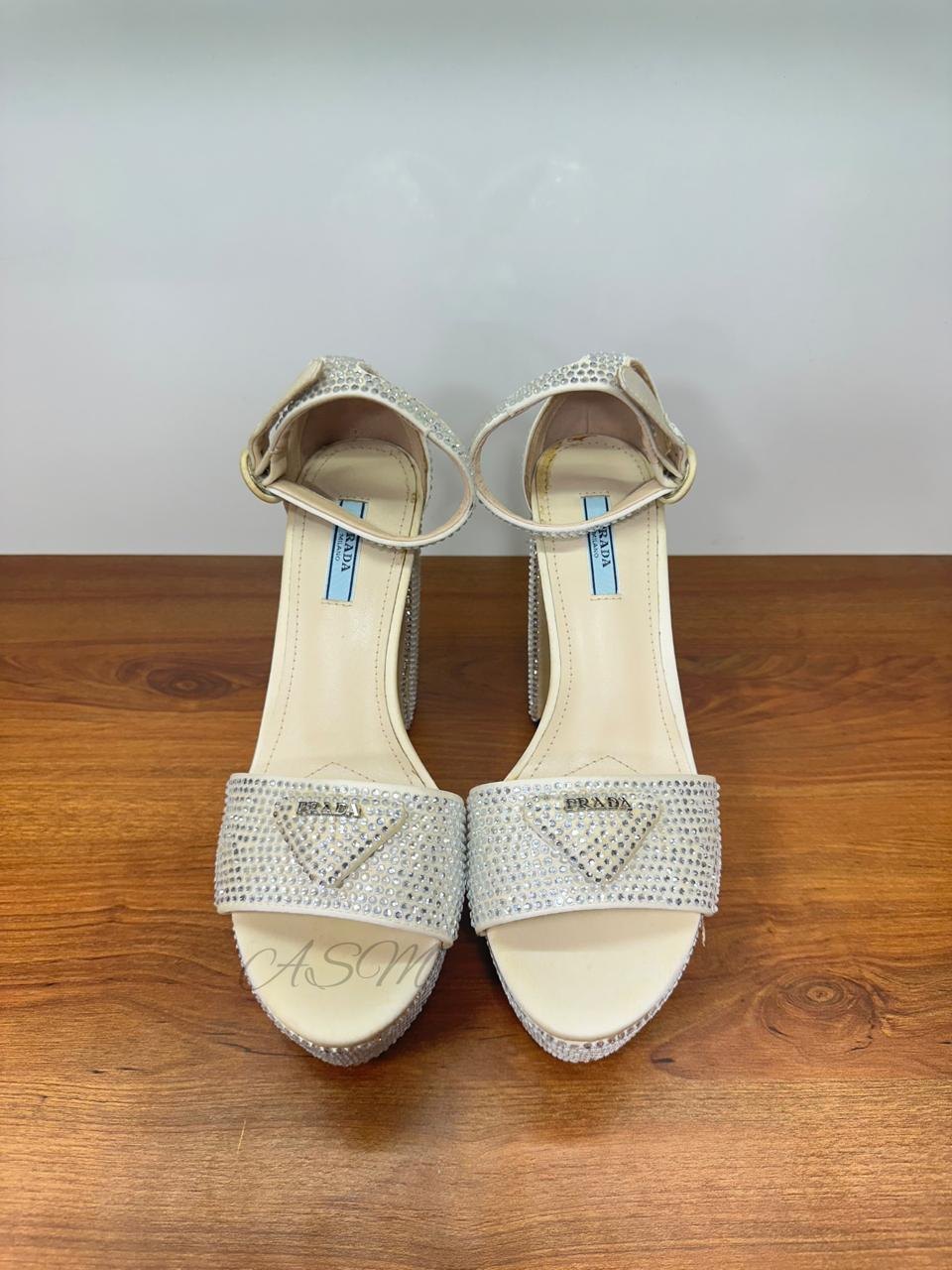 Prada Crystal-Embellished Satin Platform Sandals